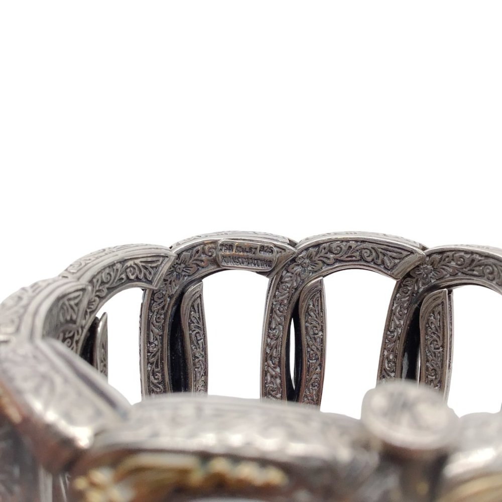 KONSTANTINO STERLING SILVER AND 18K GOLD WIDE HINGED BRACELET - Picture 7 of 7